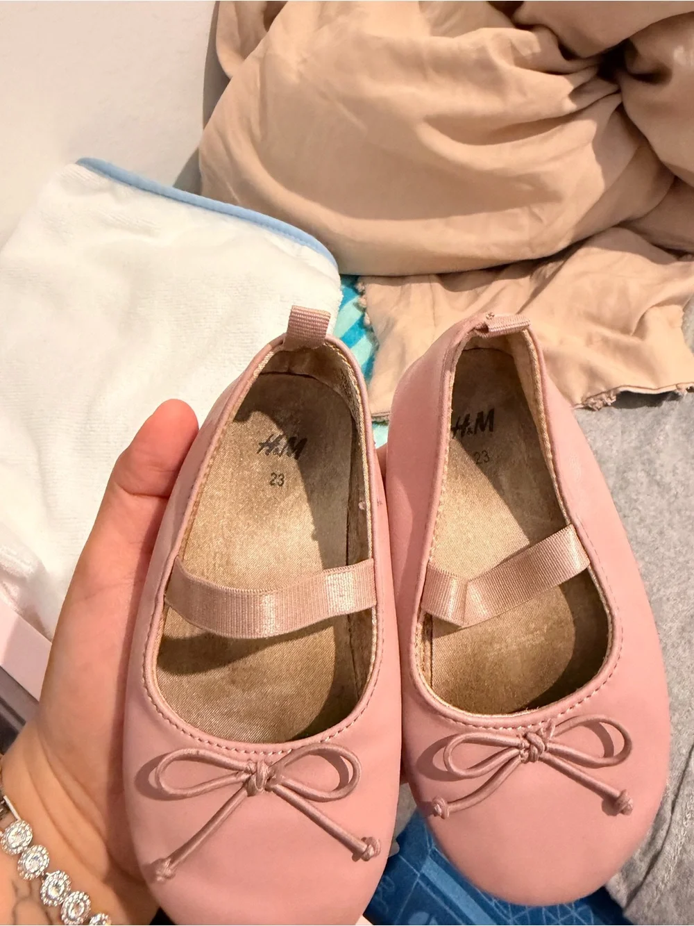 Girls Pink Ballet Flats with Bow Detail